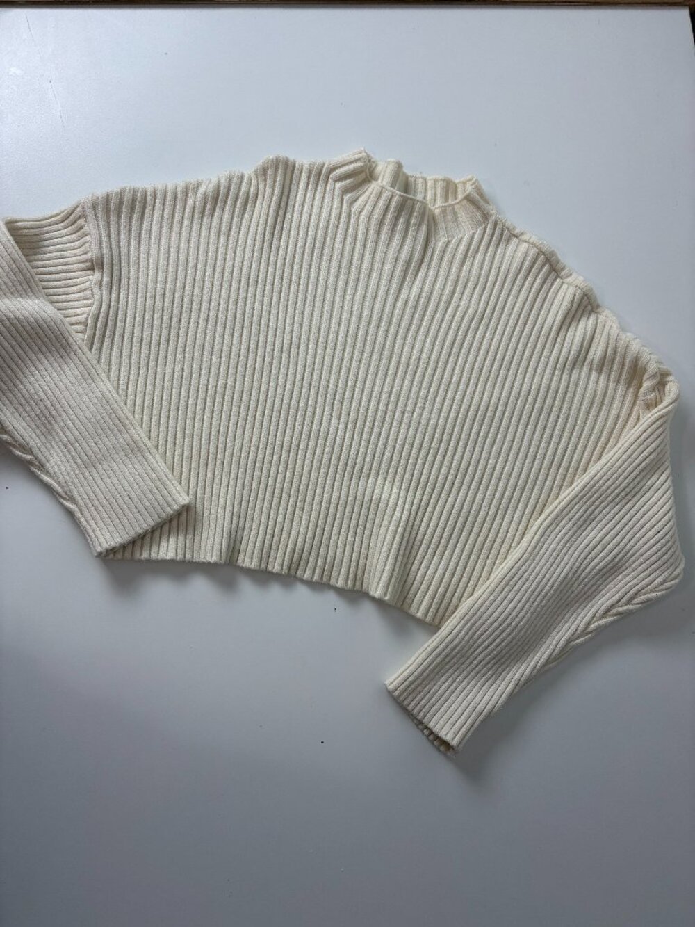 Miou Muse Ribbed Cropped Cream Sweater Womens sz S